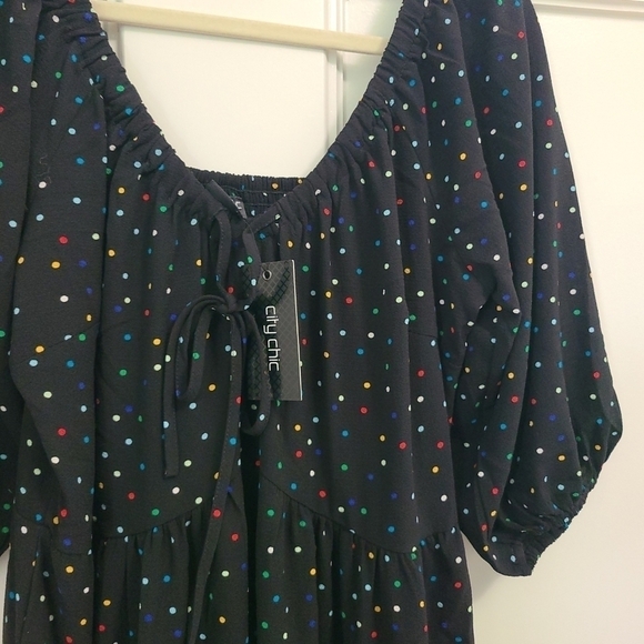 City Chic Maxi Emma Black Polka Dot Dress Balloon Sleeve Boho Flowing Sz XS/14 - Picture 2 of 10